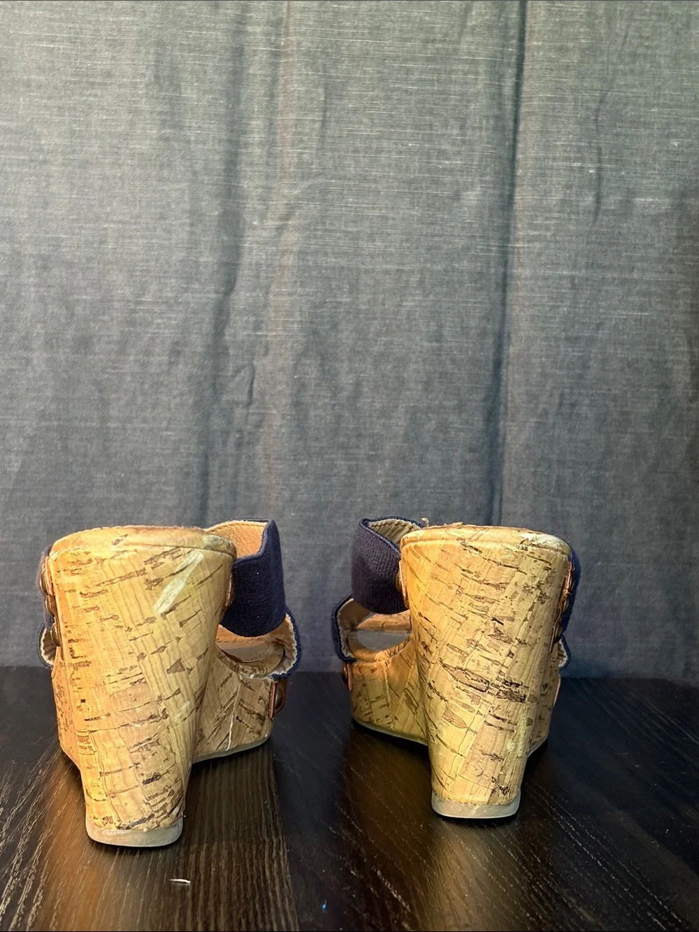 Report Navy Crisscross Cork Wedge Sandals